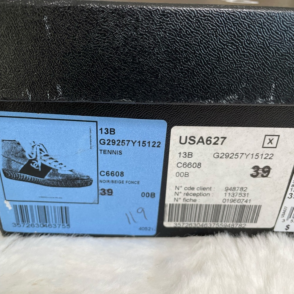Chanel Black/Beige Leather And Nubuck CC High Top Tennis Sneakers with box - Picture 8 of 8